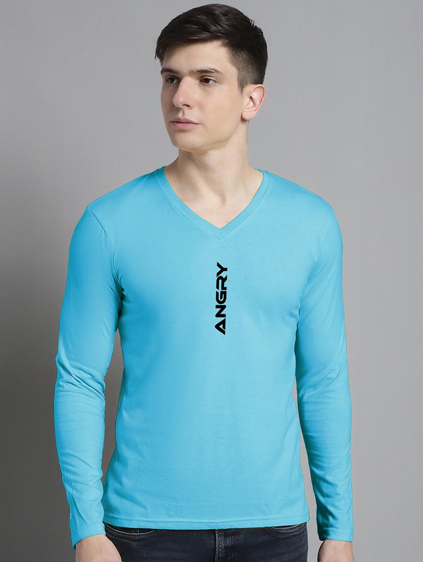 light blue cotton chest print tshirt - 20299084 - Zoom Image - 0