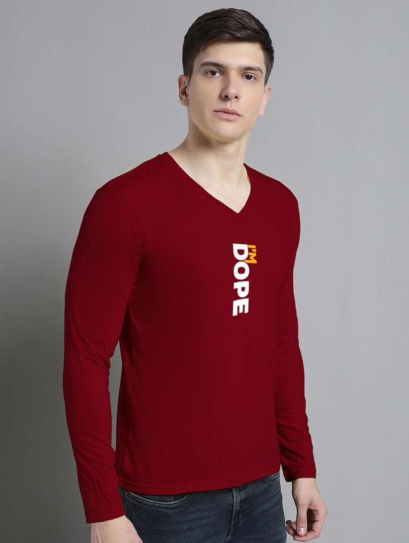 maroon cotton chest print tshirt - 20299091 -  Standard Image - 1