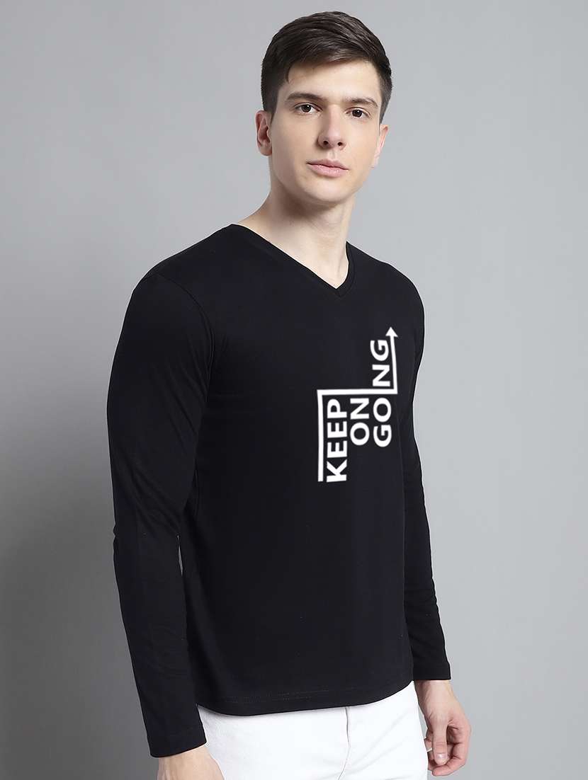 men black cotton chest print t-shirt - 20299095 - Standard Image - 1