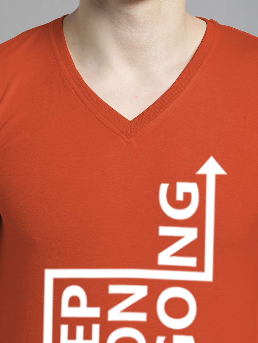 orange cotton chest print tshirt - 20299098 - Standard Image - 4