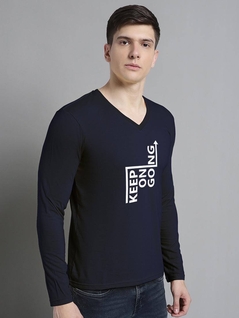 men navy blue cotton chest print t-shirt - 20299100 - Standard Image - 1