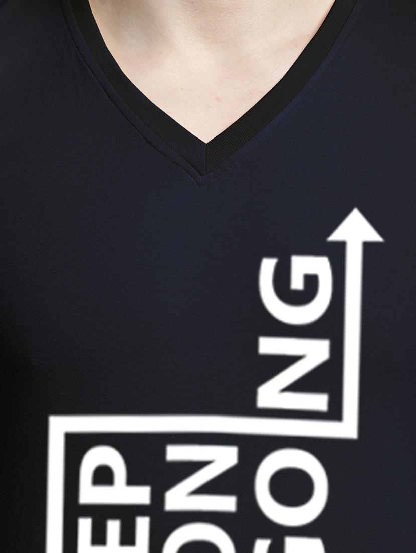 men navy blue cotton chest print t-shirt - 20299100 - Standard Image - 4