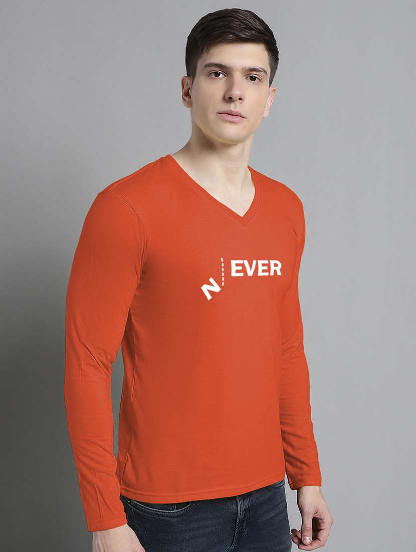 men orange cotton chest print t-shirt - 20299121 - Standard Image - 1