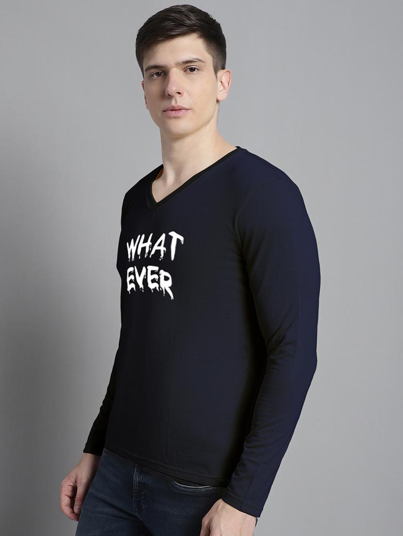 navy blue cotton chest print tshirt - 20299132 -  Standard Image - 1