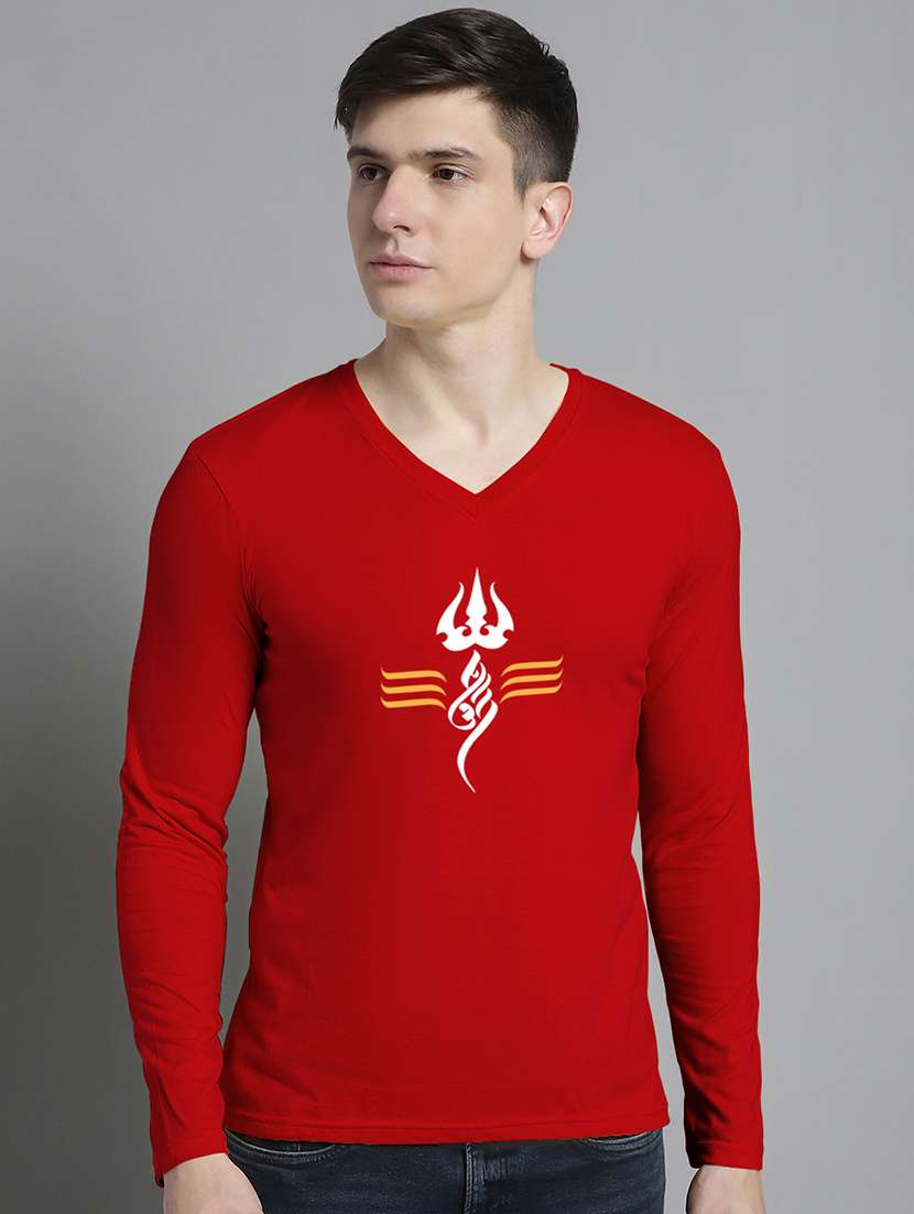 men red cotton chest print t-shirt