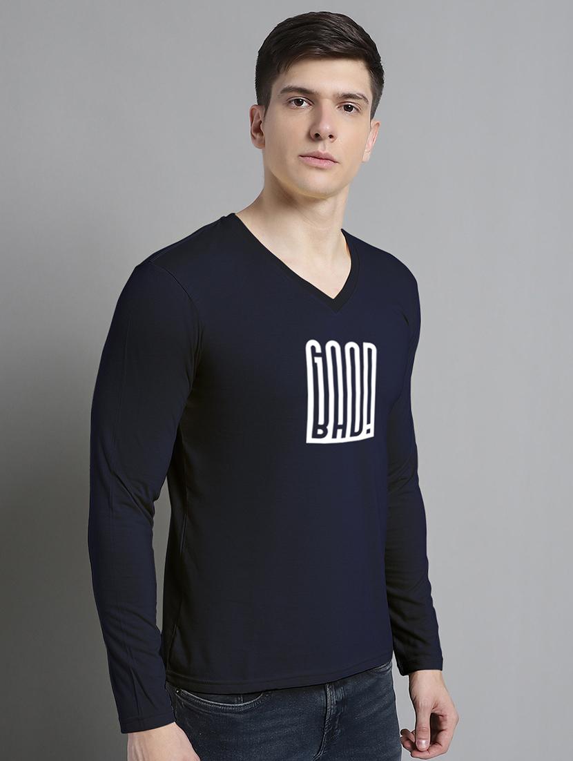 men navy blue cotton chest print t-shirt - 20299154 - Standard Image - 1