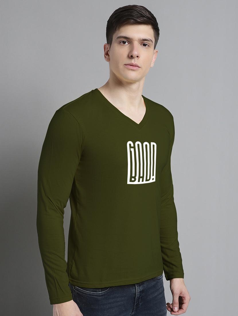 olive cotton front print tshirt - 20299156 -  Standard Image - 1