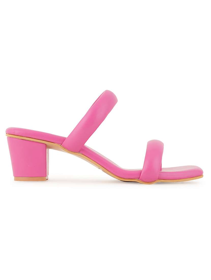 pink solid slip on block heel sandal - 20299158 -  Standard Image - 1