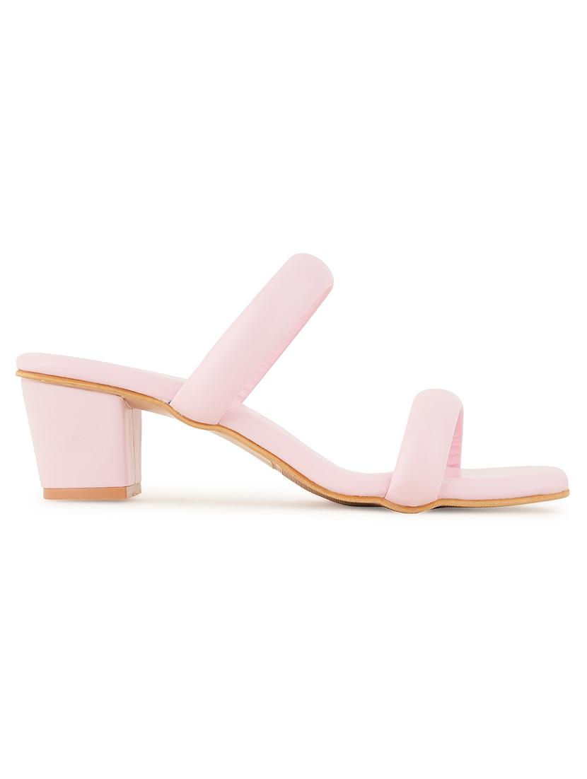 pink solid slip on block heel sandal - 20299159 -  Standard Image - 1