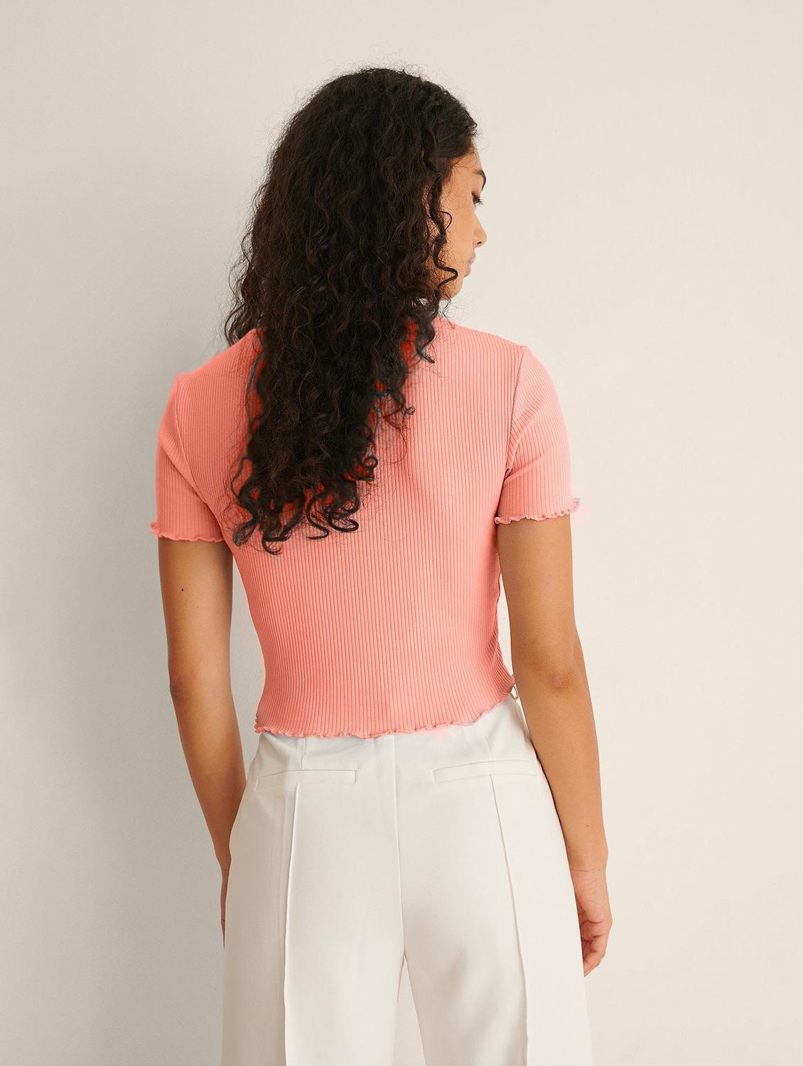 peach solid short sleeves crop top - 20299325 -  Standard Image - 1