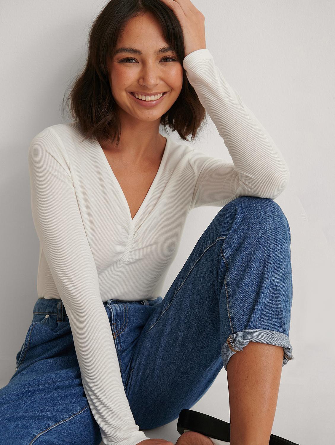 white solid long sleeves regular top - 20299346 - Standard Image - 1
