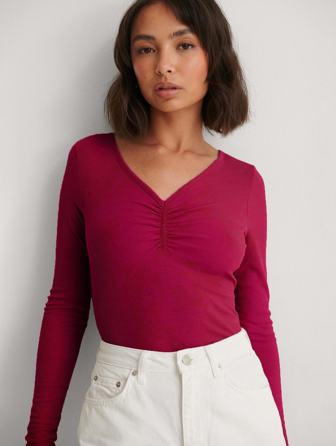 maroon solid long sleeves regular top - 20299349 - Standard Image - 1