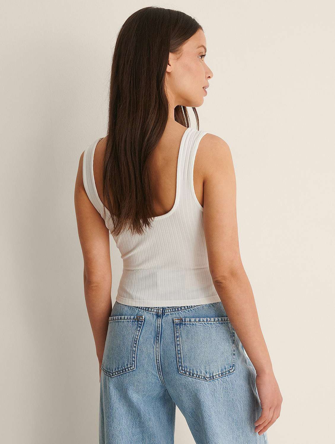 white solid sleeveless cut out tank top - 20299381 -  Standard Image - 1