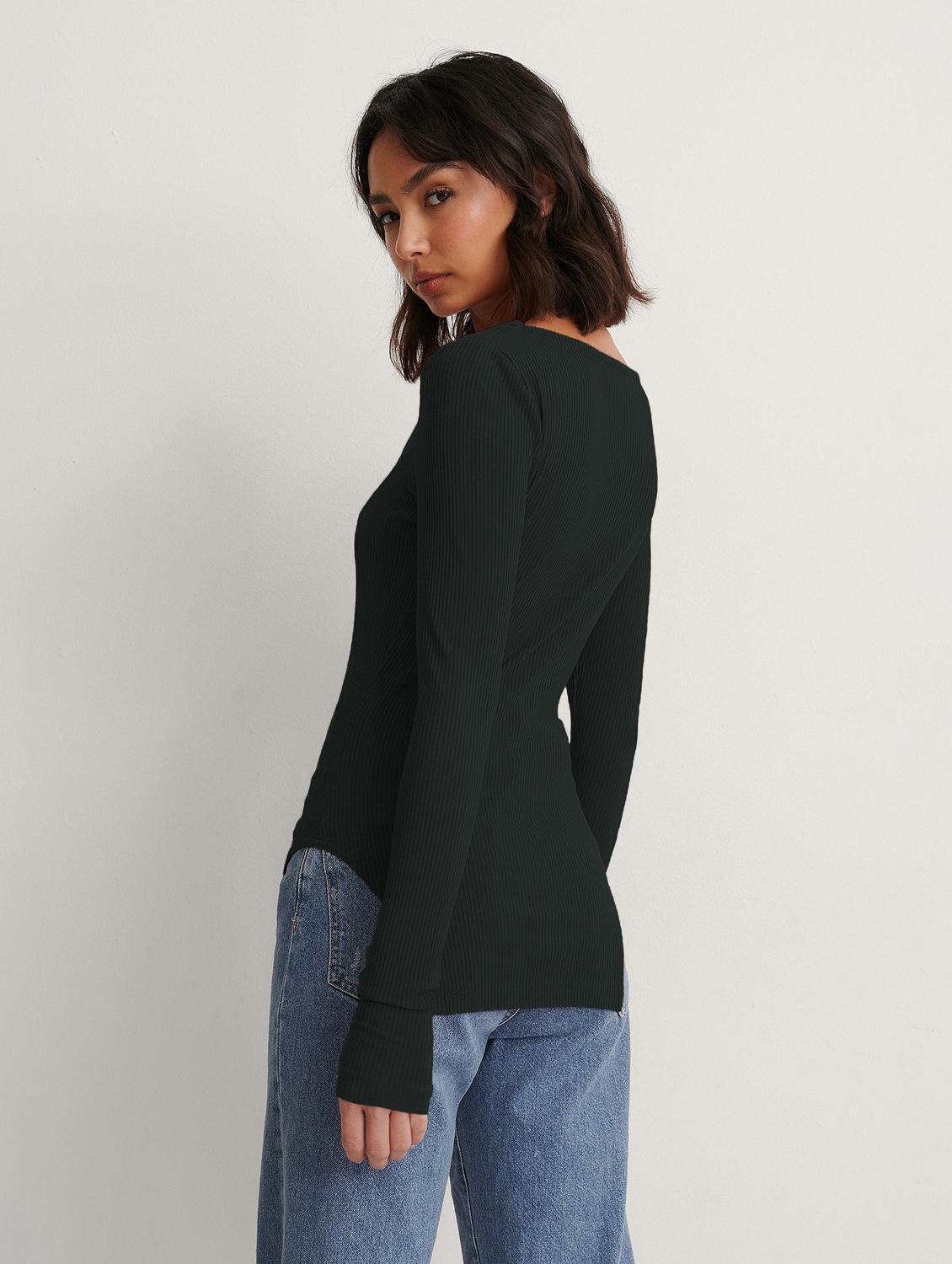 black solid long sleeves long top  - 20299403 -  Standard Image - 1