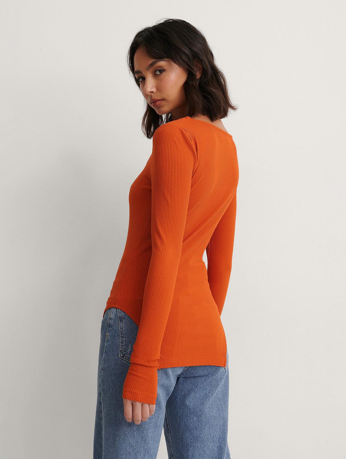 orange solid long sleeves long top - 20299406 - Standard Image - 1