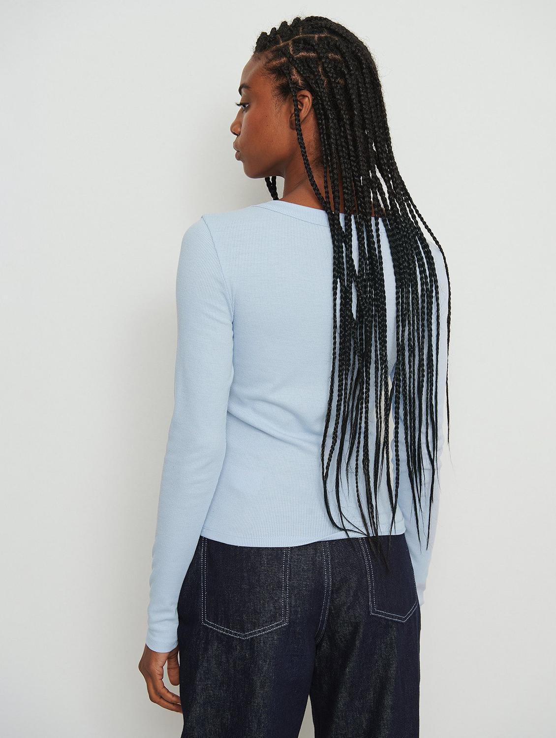 light blue solid long sleeves regular top - 20299429 - Standard Image - 1