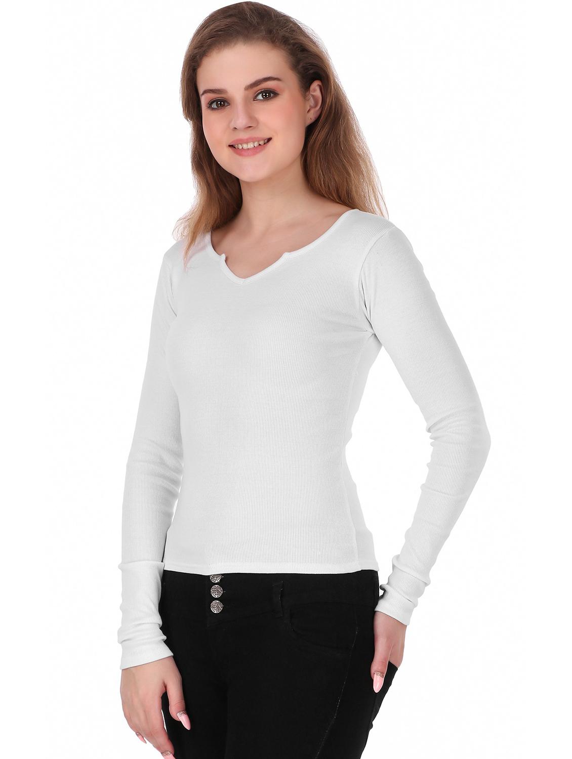 white solid long sleeves regular top - 20299437 - Standard Image - 1