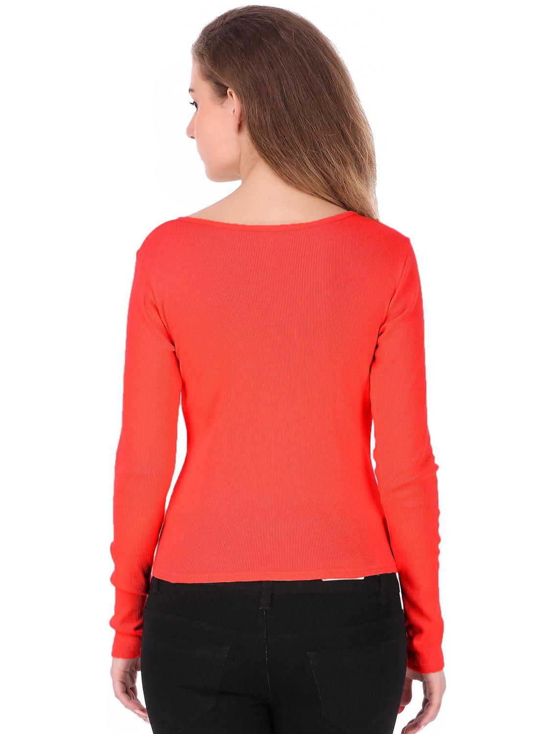 orange solid long sleeves regular top - 20299440 -  Standard Image - 1