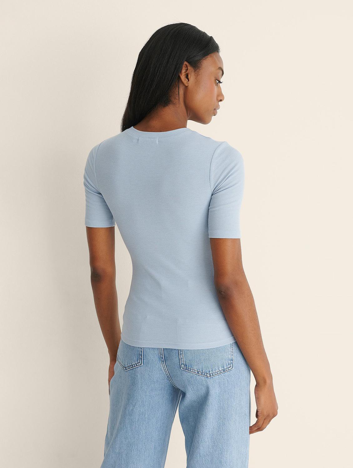 light blue solid short sleeves regular top - 20299459 - Standard Image - 1