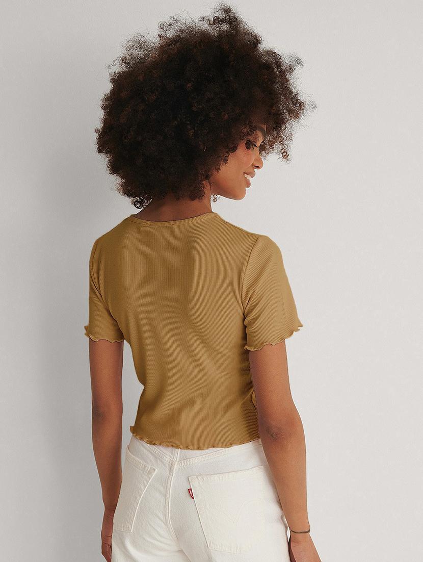 beige solid short sleeves regular top - 20299484 -  Standard Image - 1