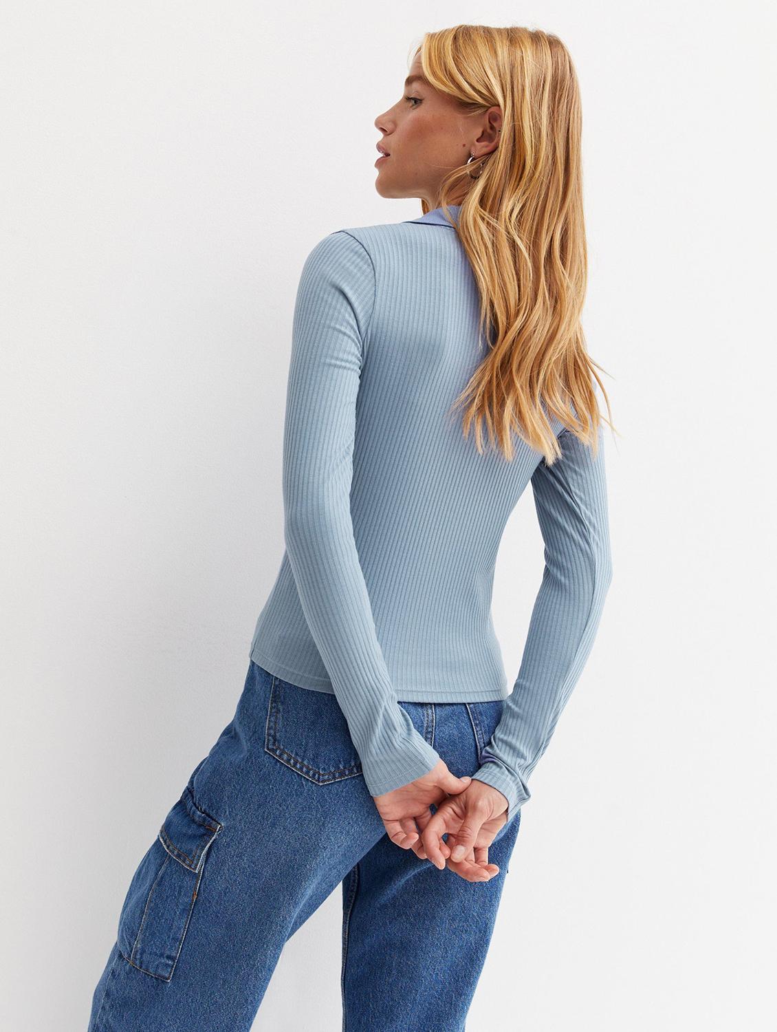 light blue solid polo neck regular top - 20299507 -  Standard Image - 1