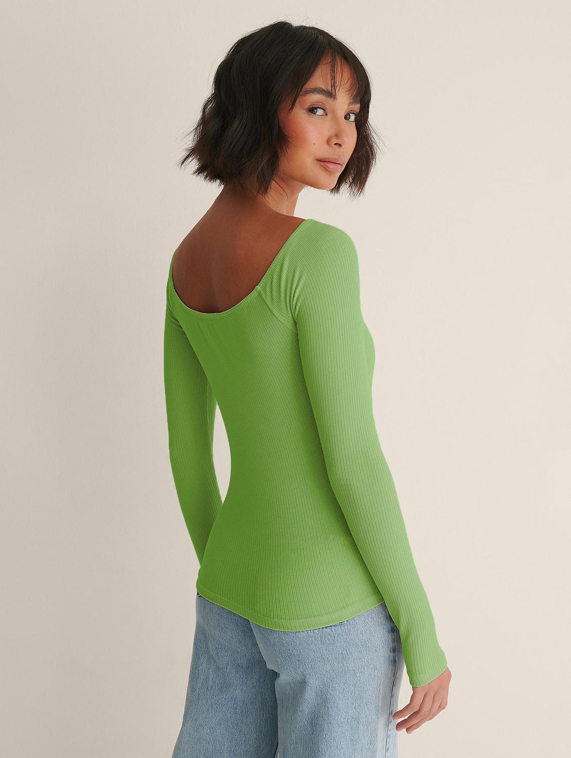green slid long sleeves regular top - 20299532 - Standard Image - 1
