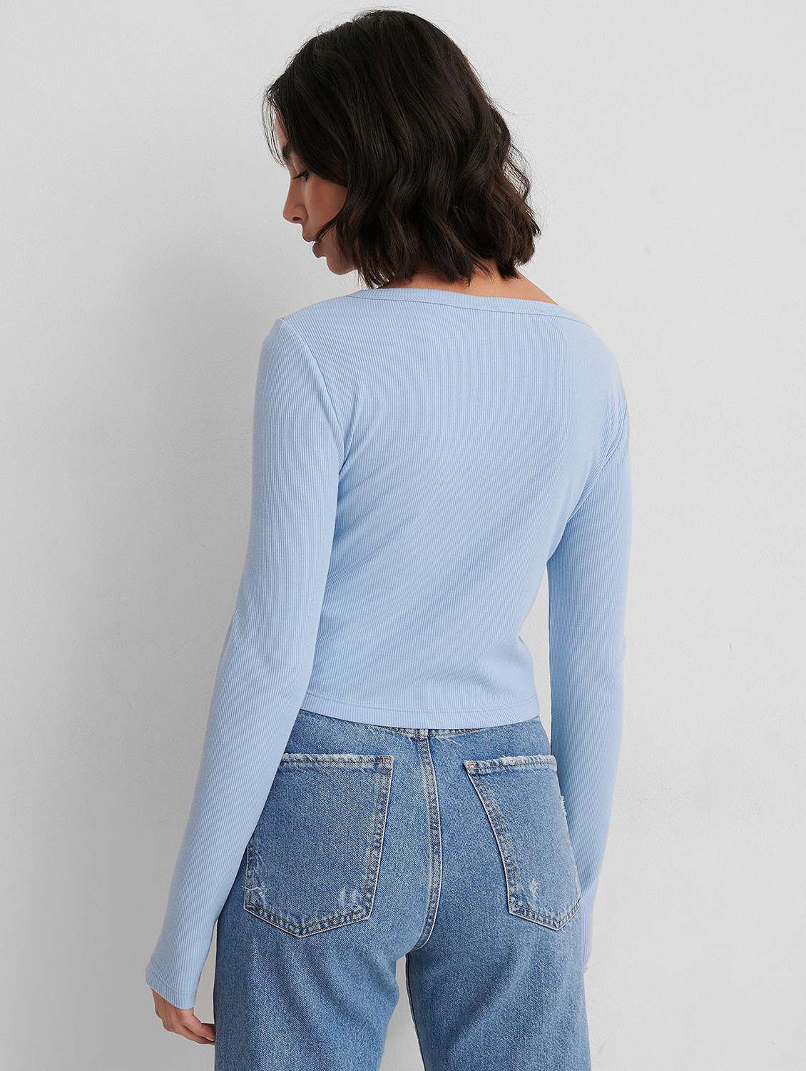 light blue solid long sleeves regular top - 20299541 - Standard Image - 1