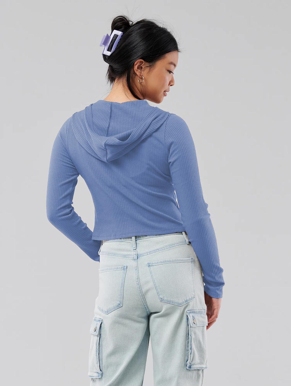 light blue solid hooded neck regular top - 20299547 - Standard Image - 1