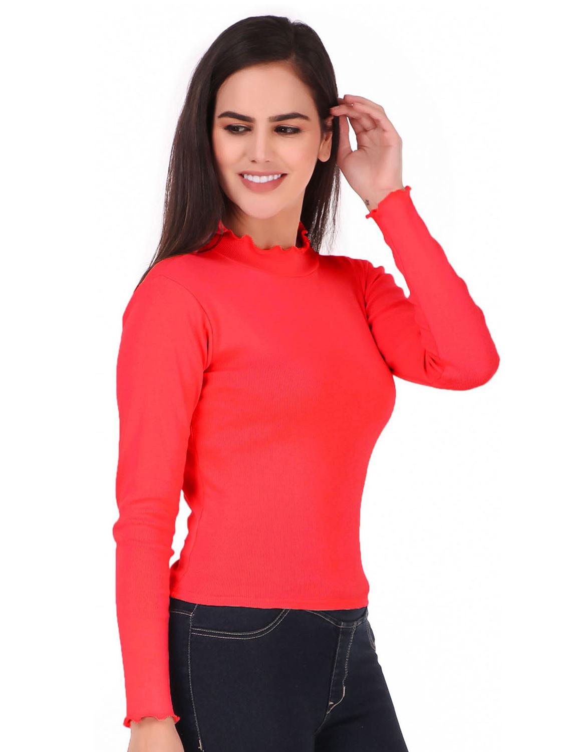 orange solid mock neck regular top - 20299553 - Standard Image - 1