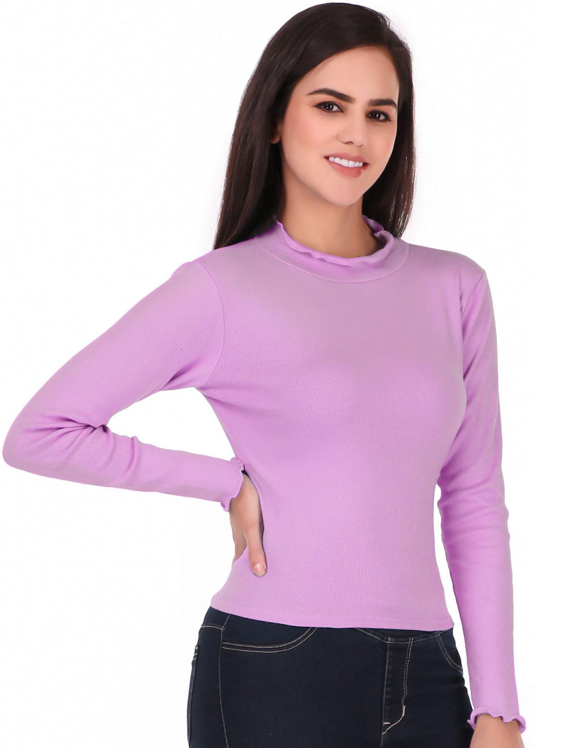 purple solid long sleeves regular top - 20299556 -  Standard Image - 1