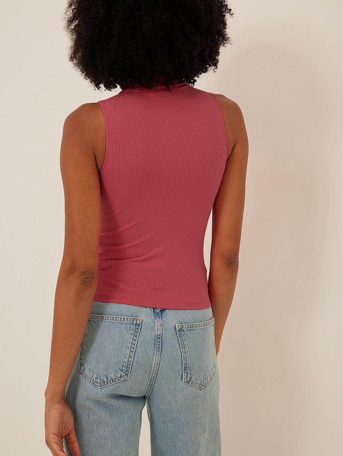pink solid sleeveless high neck regular top - 20299559 - Standard Image - 1