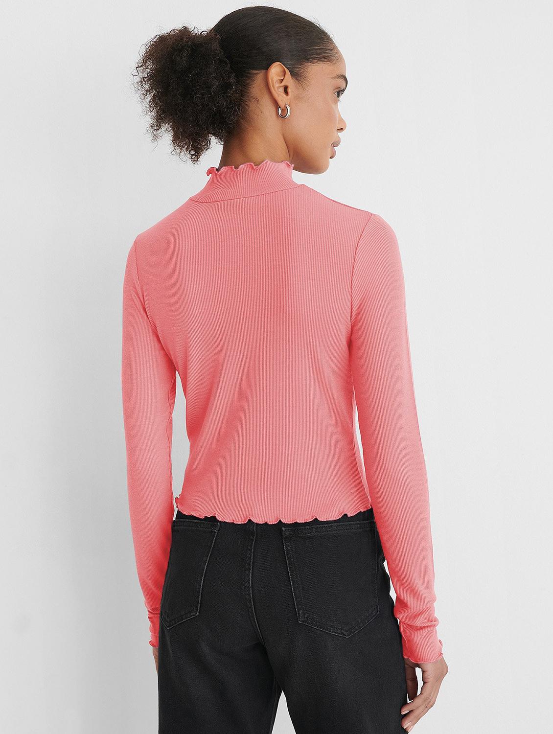 pink solid long sleeves high neck regular top - 20299566 - Standard Image - 1