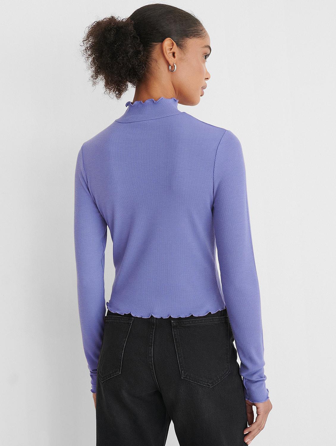 light blue solid long sleeves high neck regular top - 20299571 - Standard Image - 1