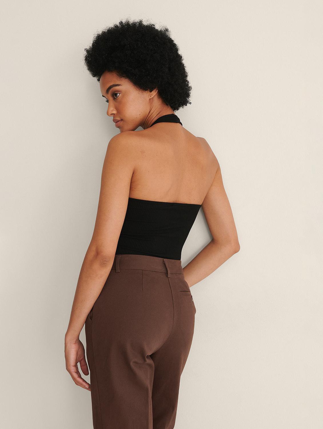 black solid halter neck tank top - 20299573 - Standard Image - 1