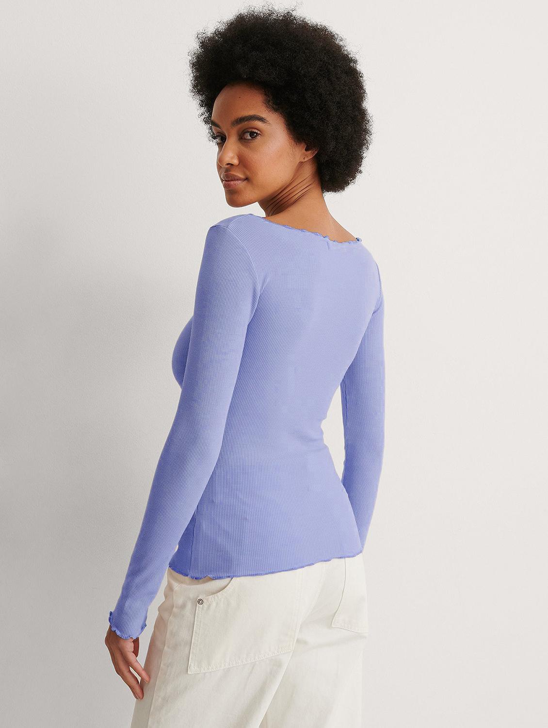 light blue solid long sleeves regular top - 20299609 - Standard Image - 1