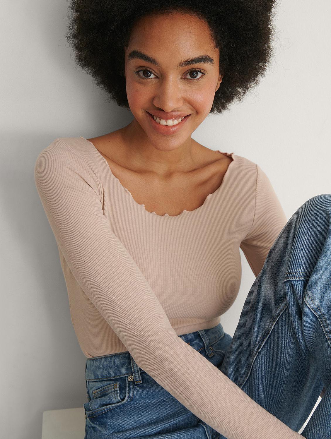 beige solid long sleeves regular top - 20299610 - Standard Image - 1