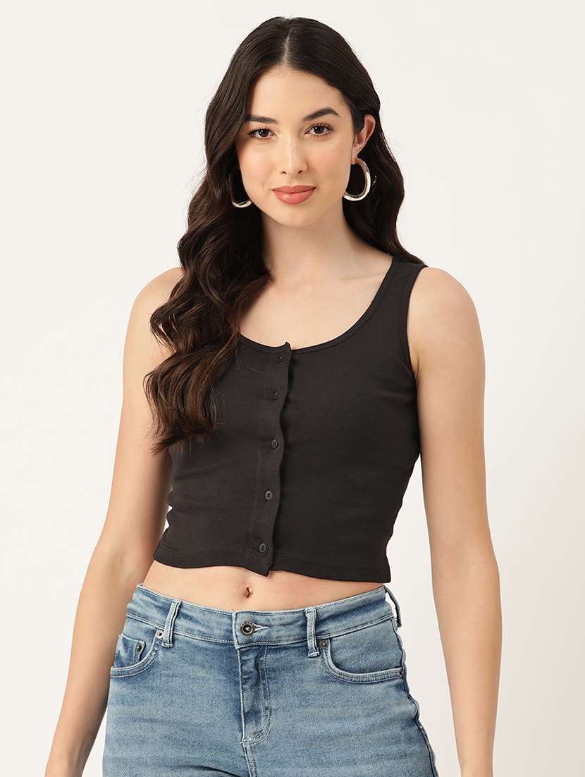 women round neck solid crop top
