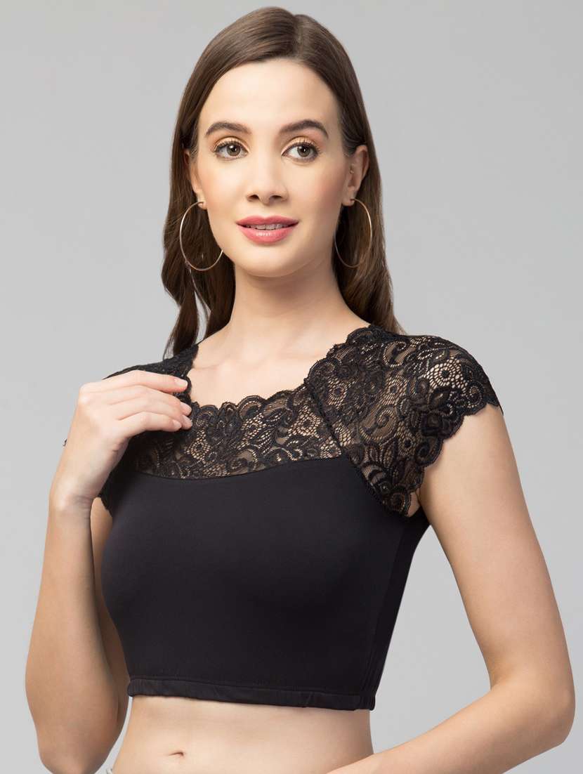 women black solid stitched blouse - 20300603 -  Standard Image - 1