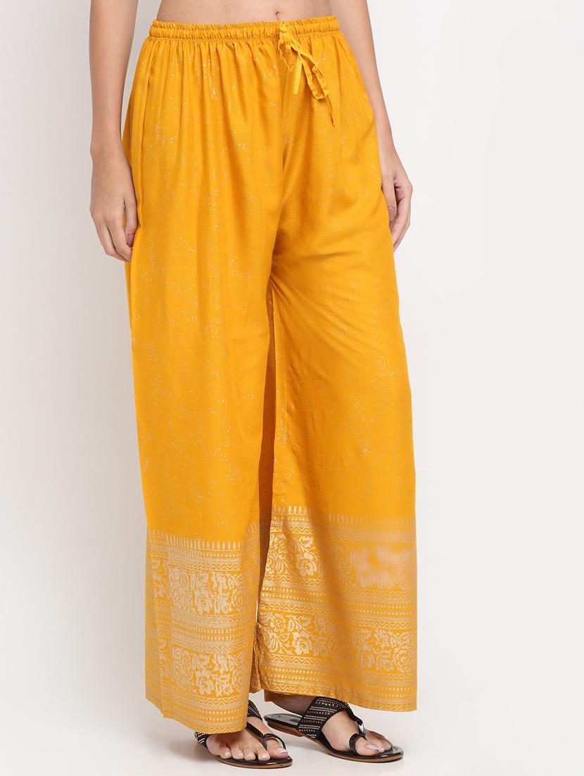 yellow bottom placement print palazzo - 20300609 - Standard Image - 1