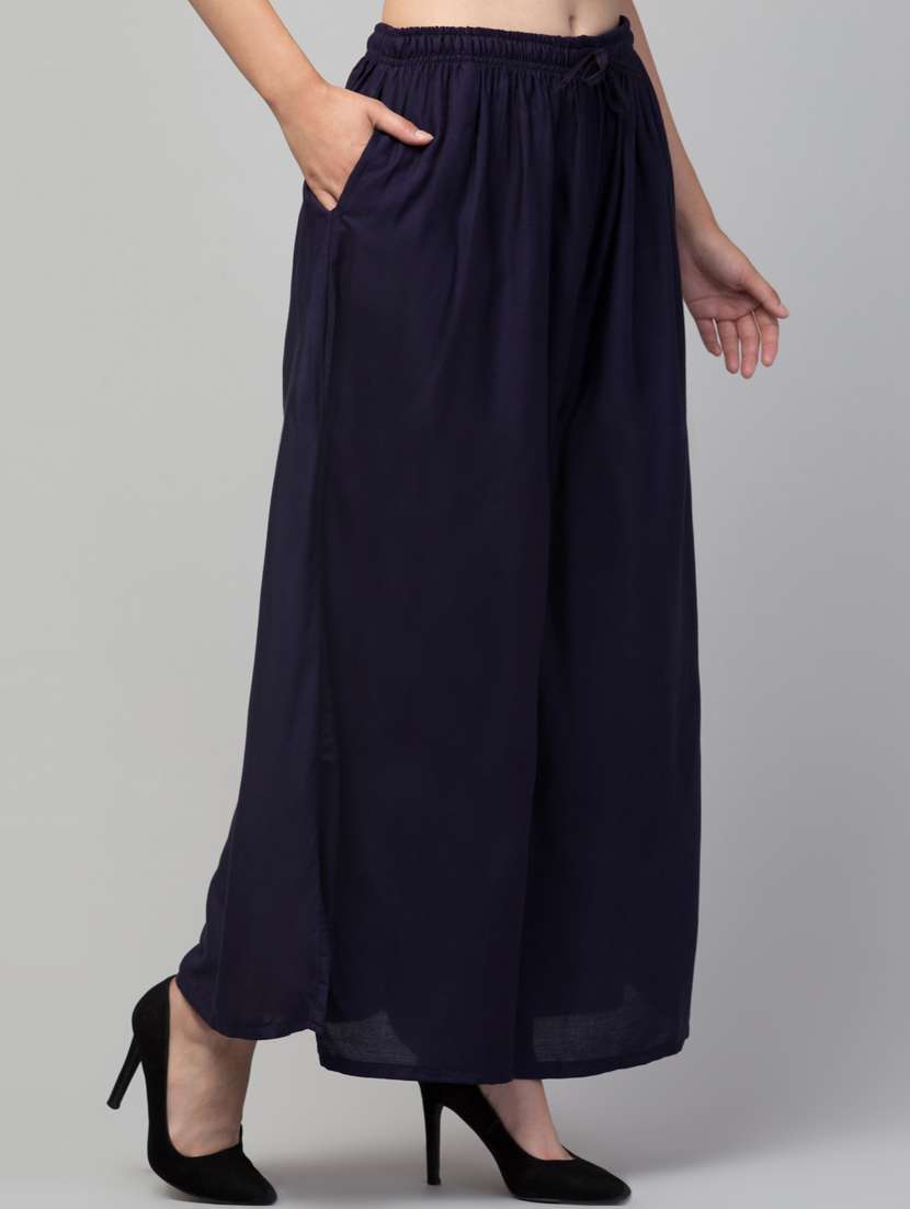 women mid rise solid flared palazzo - 20300627 -  Standard Image - 1
