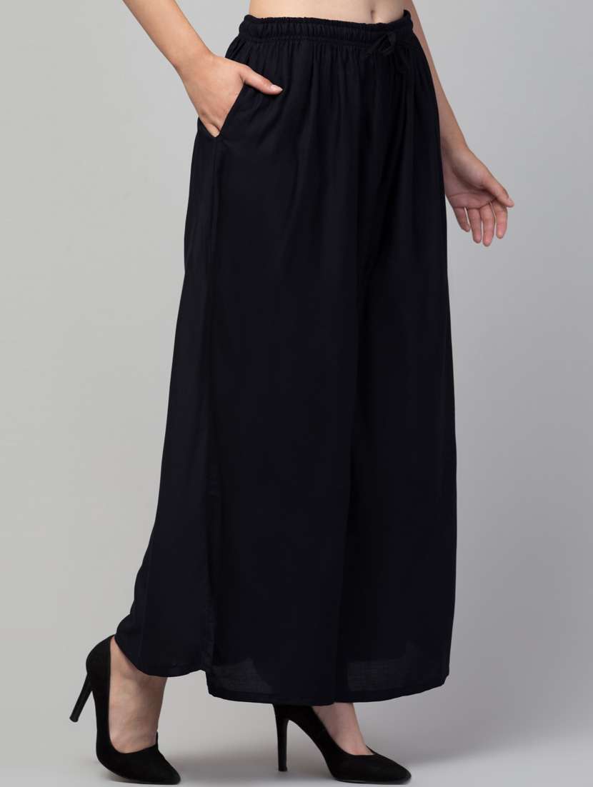 women mid rise solid flared palazzo - 20300630 -  Standard Image - 1