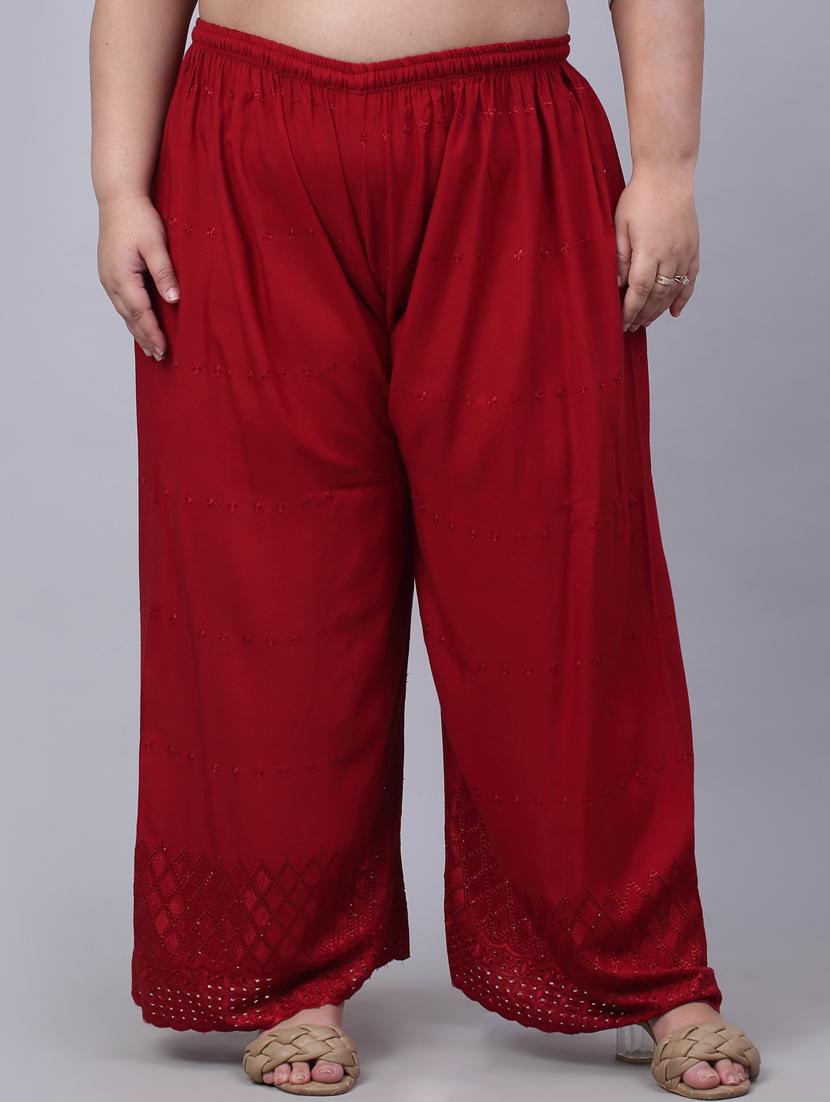 red solid with work palazzo - 20300638 - Standard Image - 1