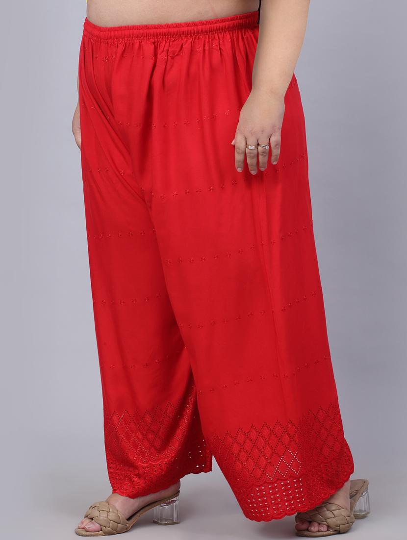 red solid with work palazzo - 20300638 - Standard Image - 6