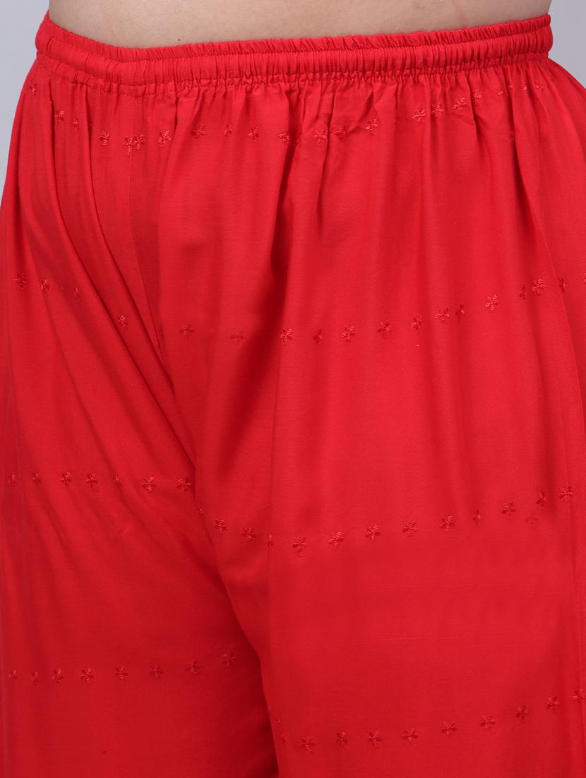 red solid with work palazzo - 20300638 - Standard Image - 9