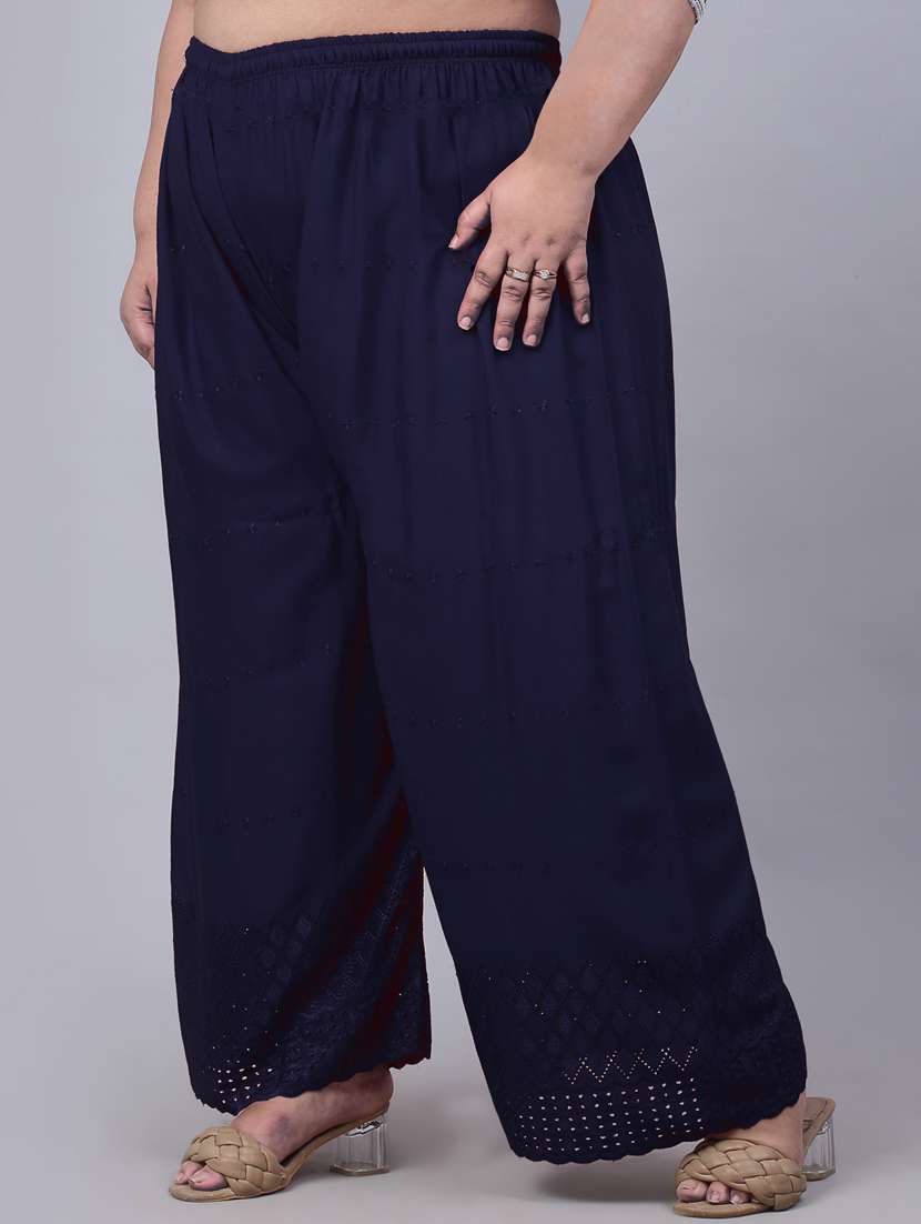 navy blue solid with work palazzo - 20300639 -  Standard Image - 1