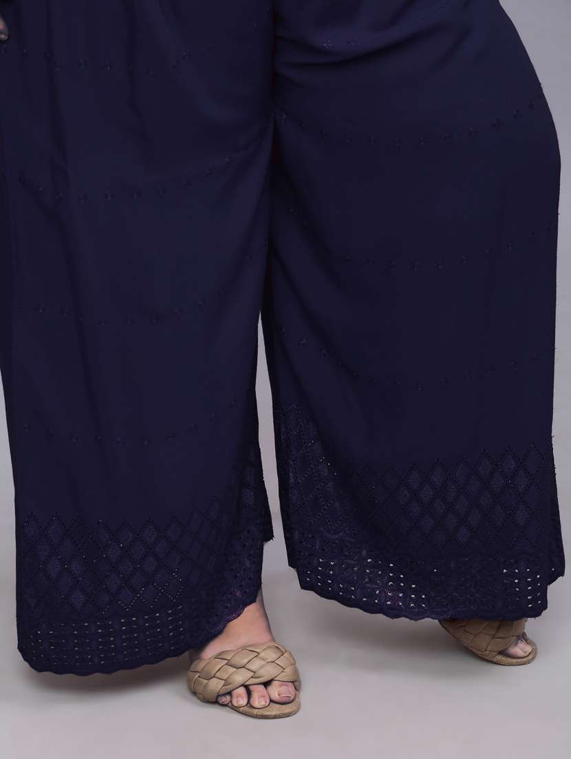 navy blue solid with work palazzo - 20300639 - Standard Image - 4