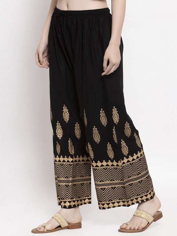 black bottom placement print palazzo - 20300642 -  Standard Image - 1