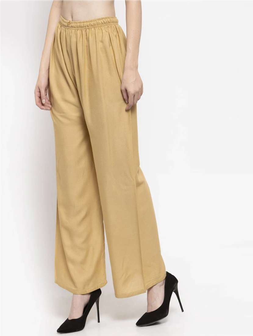 women mid rise solid flared palazzo - 20300667 -  Standard Image - 1