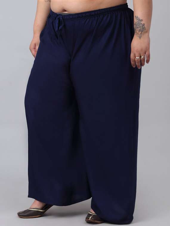 women mid rise solid flared palazzo - 20300683 -  Standard Image - 1