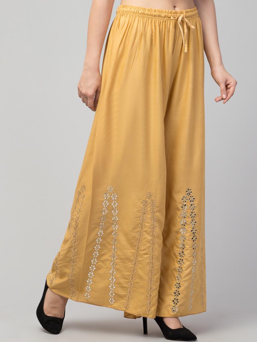 tan solid with work palazzo - 20300707 - Standard Image - 1